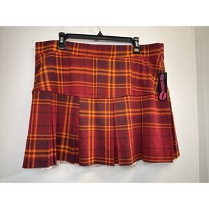NEW Flirtatious Women Plus 2X Orange Pleated Plaid Short Skirt Stretch